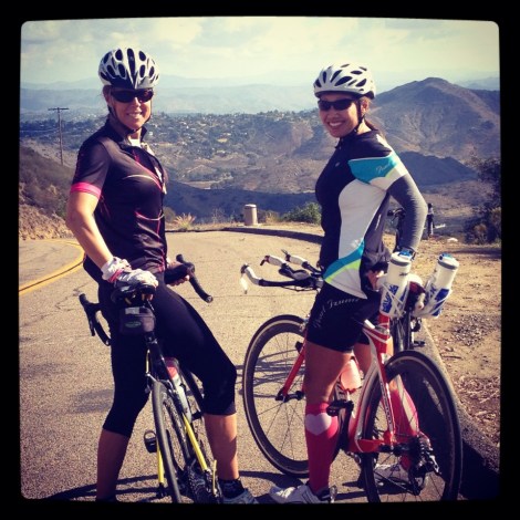 Tammy and Tina looking out on Lake Hodges from the top of the Mt. Israel climb.