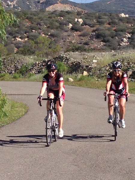 Jill and Judy smile as they reach the top of Via Ambiente.