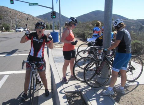 Christa shows her joy at being at the top!