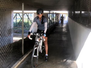 Janice always looks good on the bike, even in dark freeway underpass tunnels!