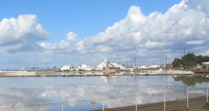 The salt farm, from across the bay.