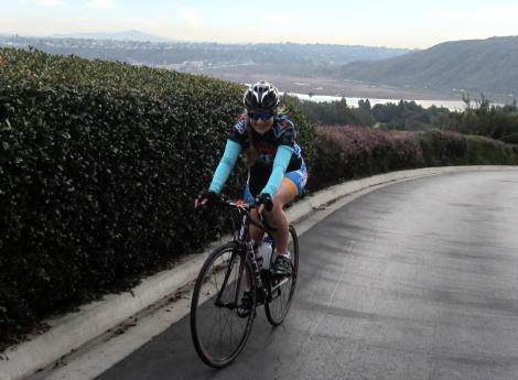 I'm afraid Sian will not believe us anymore when we say things like 'it's all downhill/flat from now on'... though she was still smiling near the crest of the Blue Heron Dr climb on Aviara Resort!