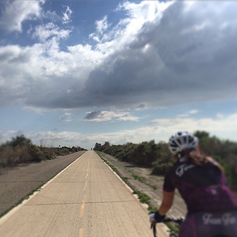 Heather riding into the wind, heading south toward Camp Pendleton