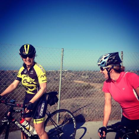 Sabine and Vivienne at the top of Tolkien with the view in the background