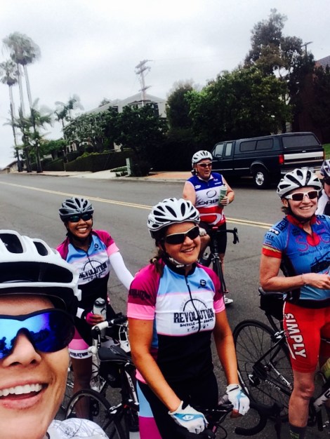 Natalie captures a group Selfie with Heather B and Janice on the left, and Heather K with Ron in the back. Enjoying a stop in Sunset Cliffs.